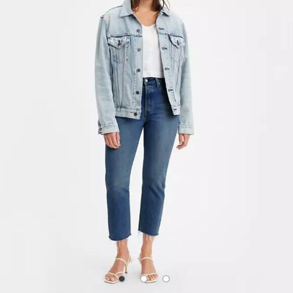 LEVI'S 501 Straight Jean Sz 26 Blue Cropped Classic Frayed Grunge Cowgirl Travel - Picture 2 of 14